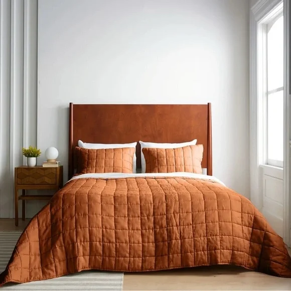 NWT Quince European Linen Box Quilted King Sham Set in Terracotta - Picture 2 of 7